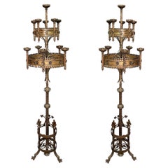Pair of large brass church candelabra in patinated brass, France circa 1880