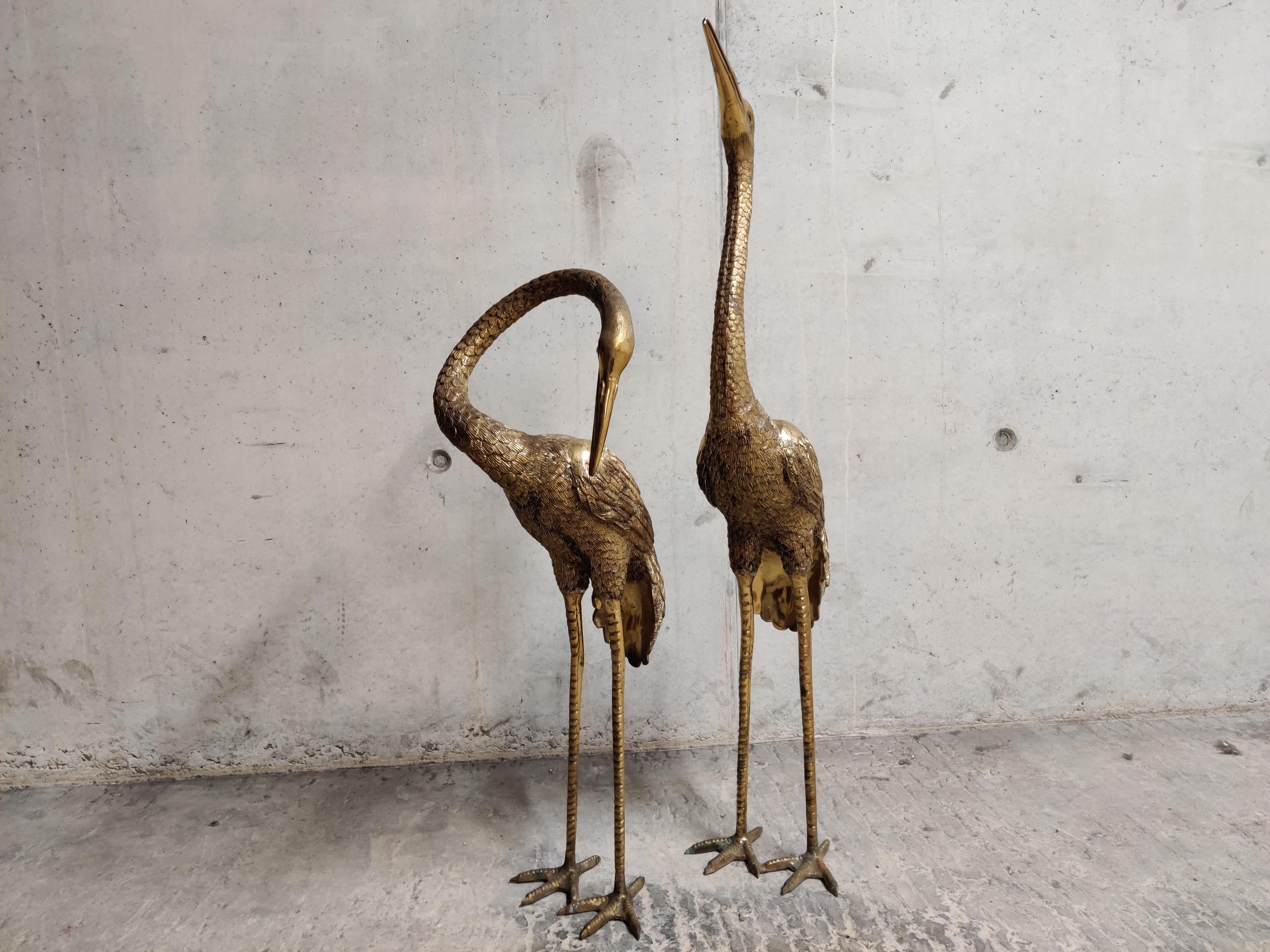 Pair of Large Brass Crane Bird Statues, 1960s 4