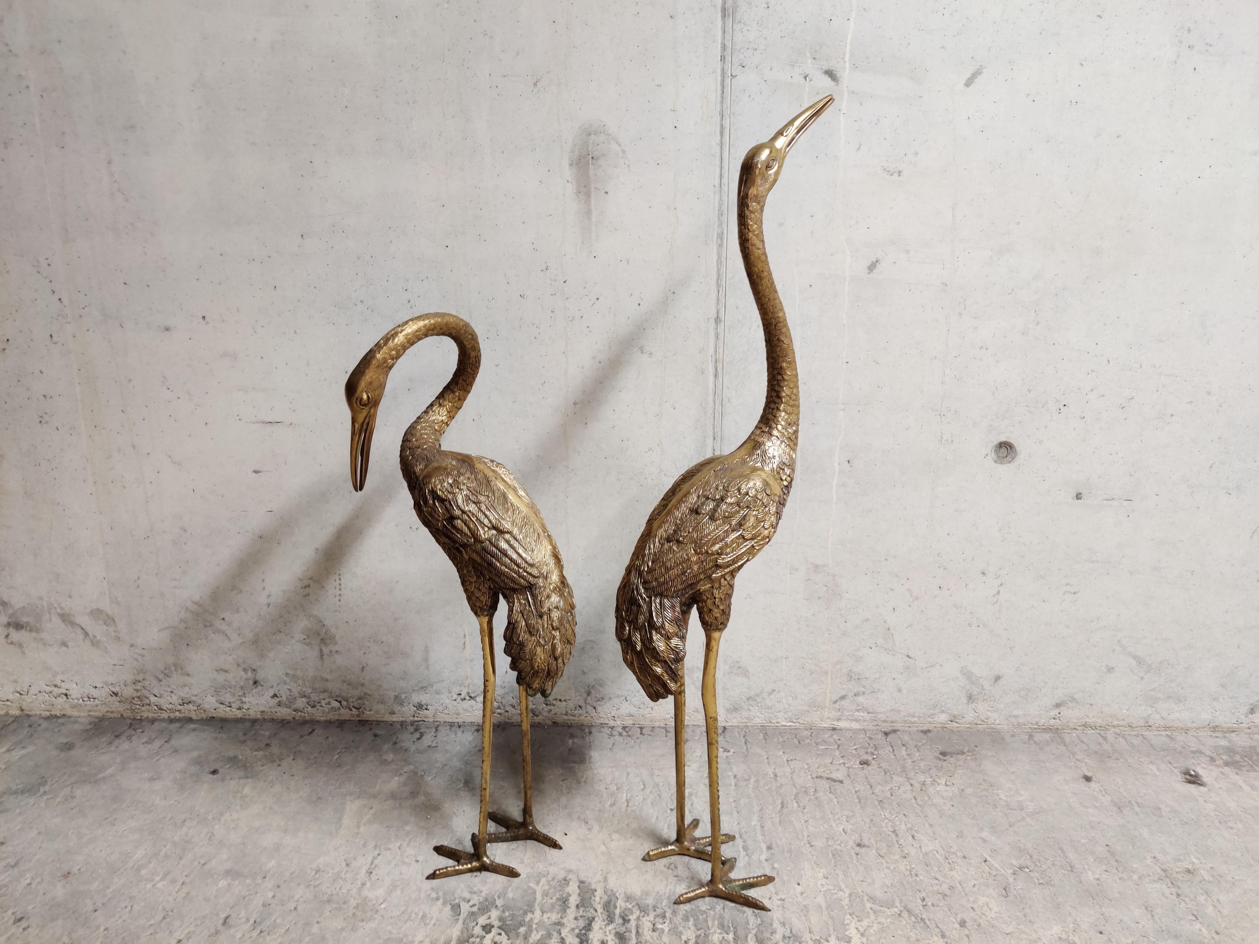 Pair of Large Brass Crane Bird Statues, 1960s In Good Condition In HEVERLEE, BE