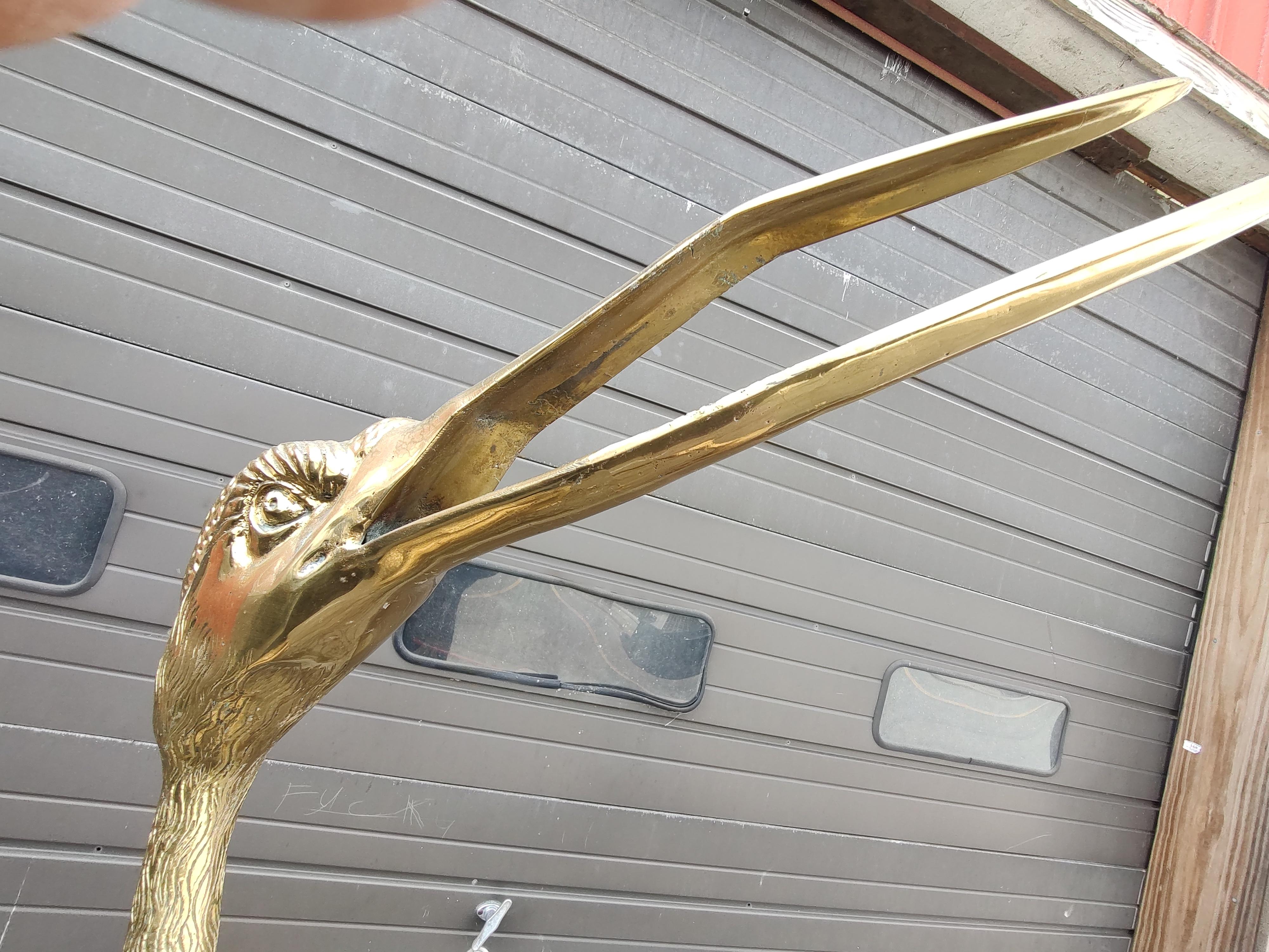 Hollywood Regency Pair of Large Brass Garden Cranes / Herons Statuary Indoor - Outdoor C1970 For Sale
