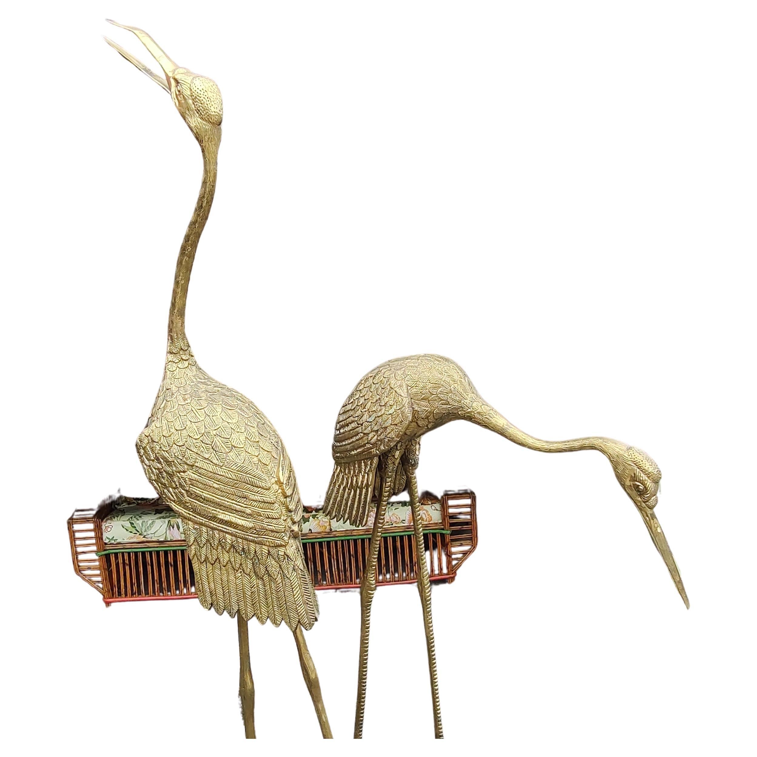 Pair of Large Brass Garden Cranes / Herons Statuary Indoor - Outdoor C1970 For Sale 3