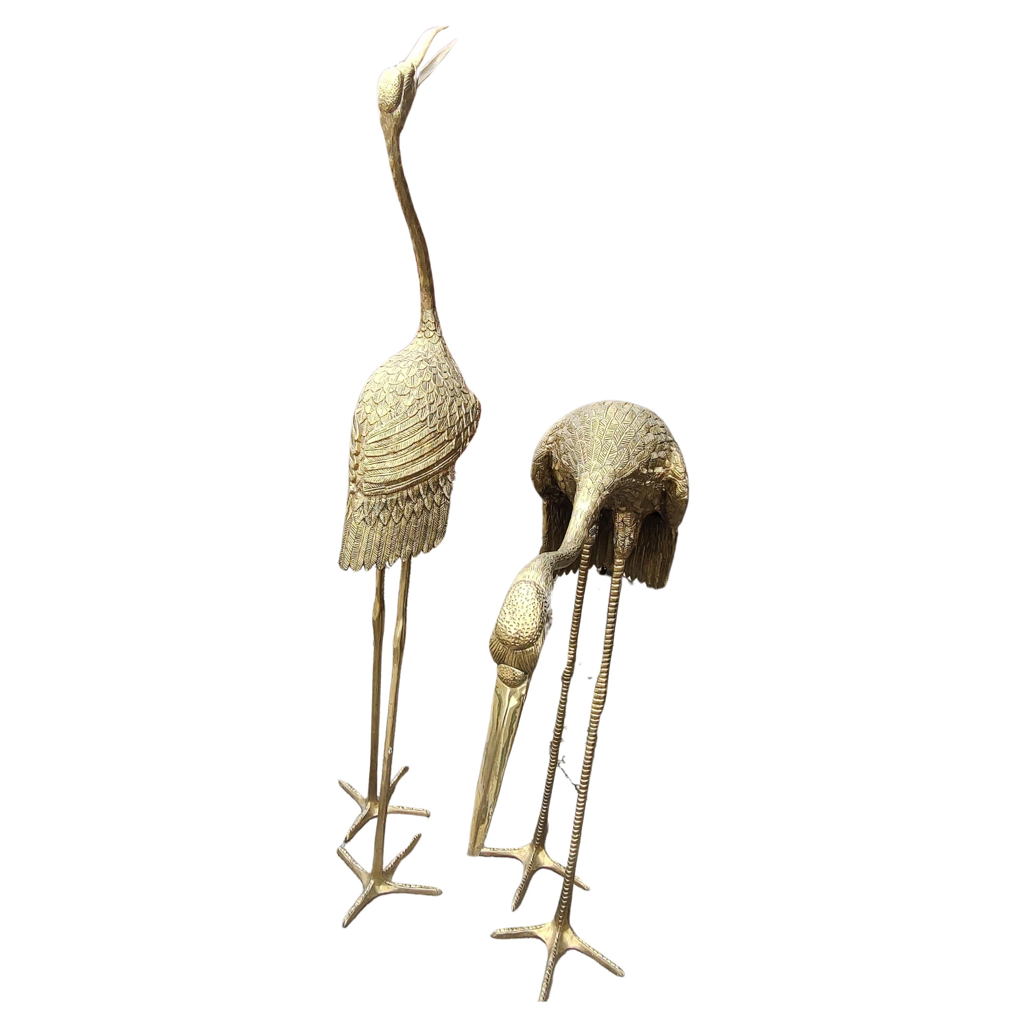 Pair of Large Brass Garden Cranes / Herons Statuary Indoor - Outdoor C1970 For Sale 10