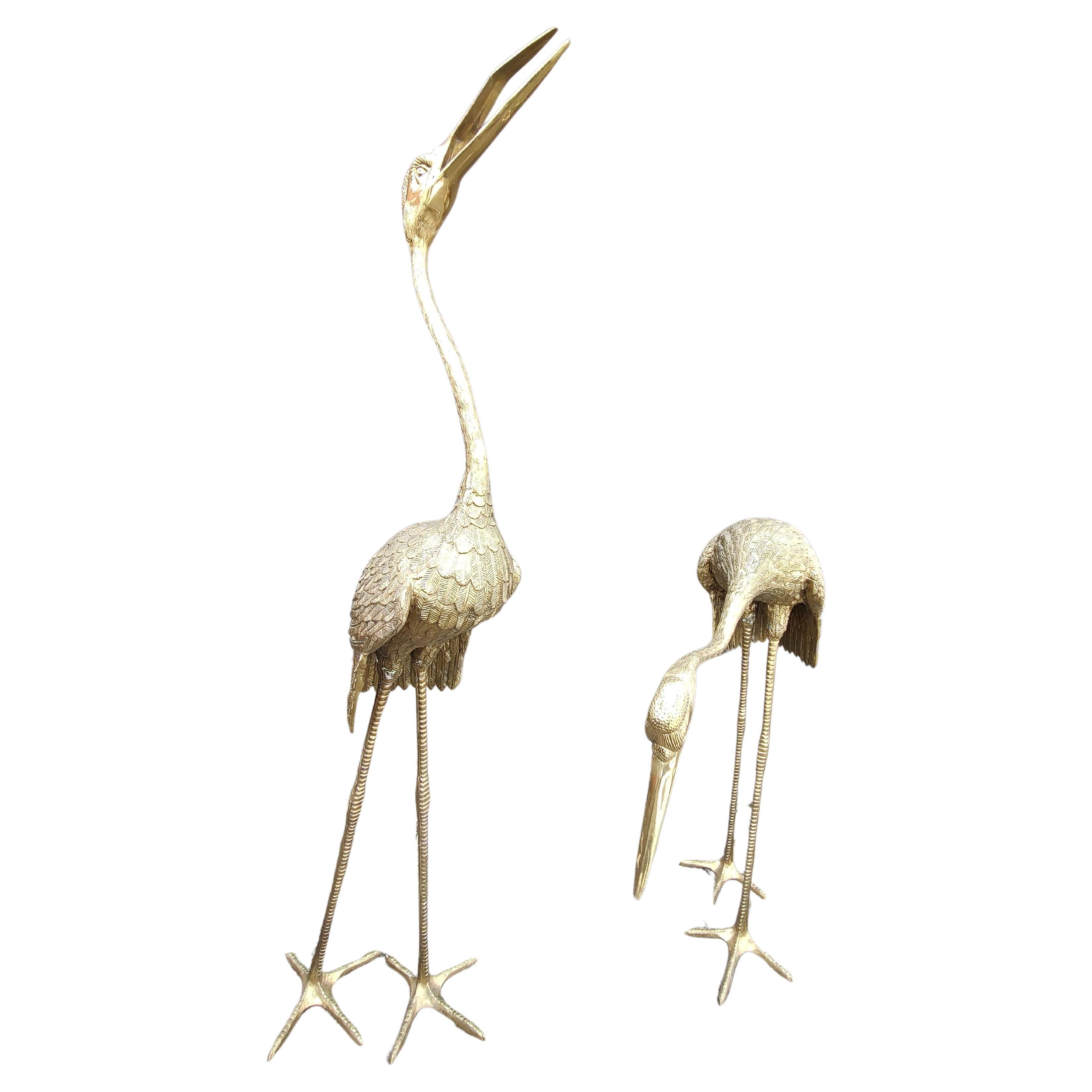 Pair of Large Brass Garden Cranes / Herons Statuary Indoor - Outdoor C1970 For Sale