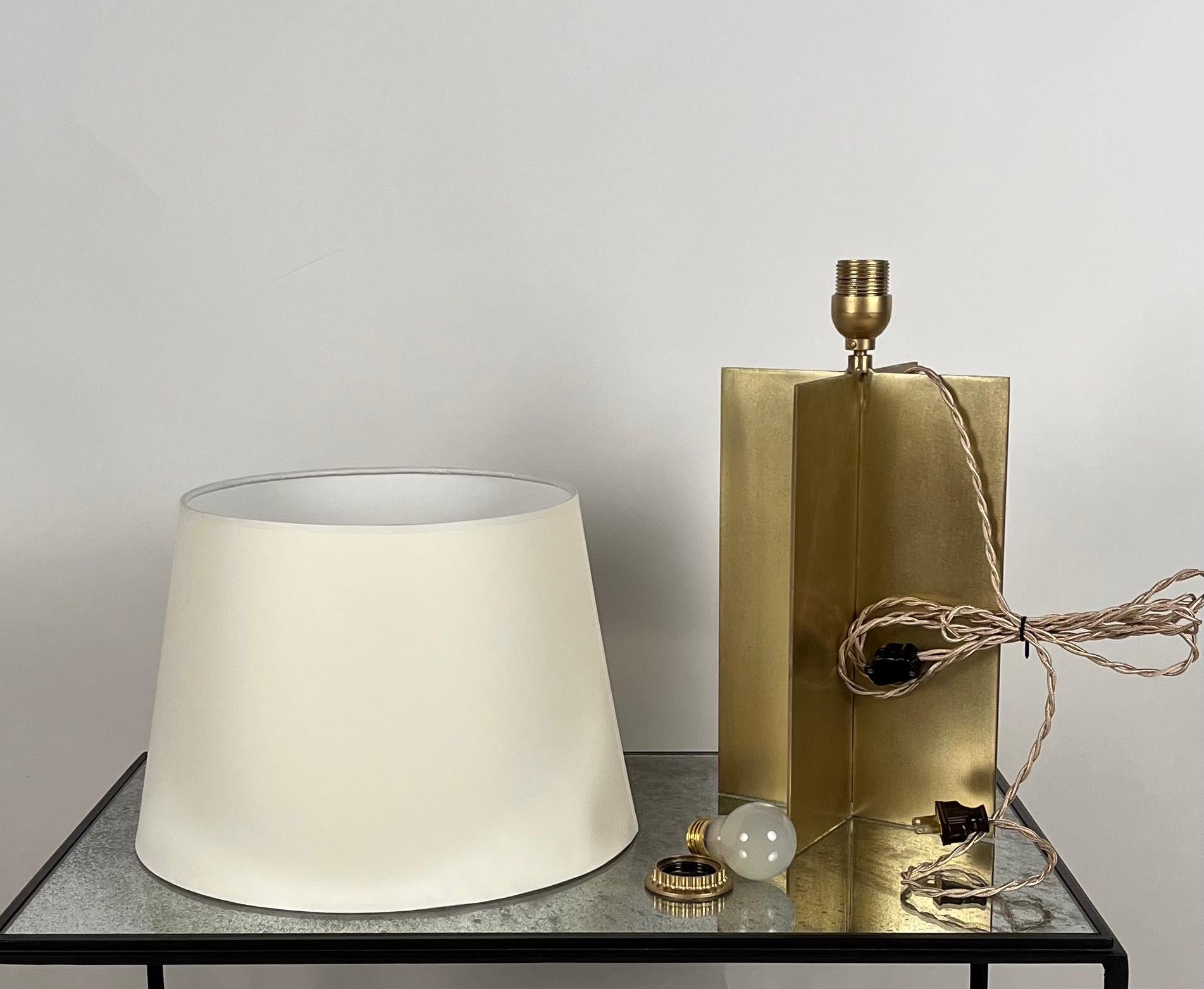 Contemporary Pair of Large Brass 'Croisillon' Lamps with Parchment Shades by Design Frères For Sale