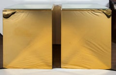 Pair of Large Brass Cube Side Tables