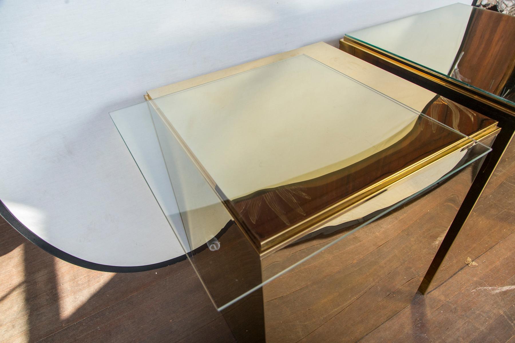 American Pair of Large Brass Cube Side Tables For Sale