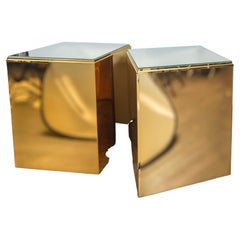 Pair of Large Brass Cube Side Tables