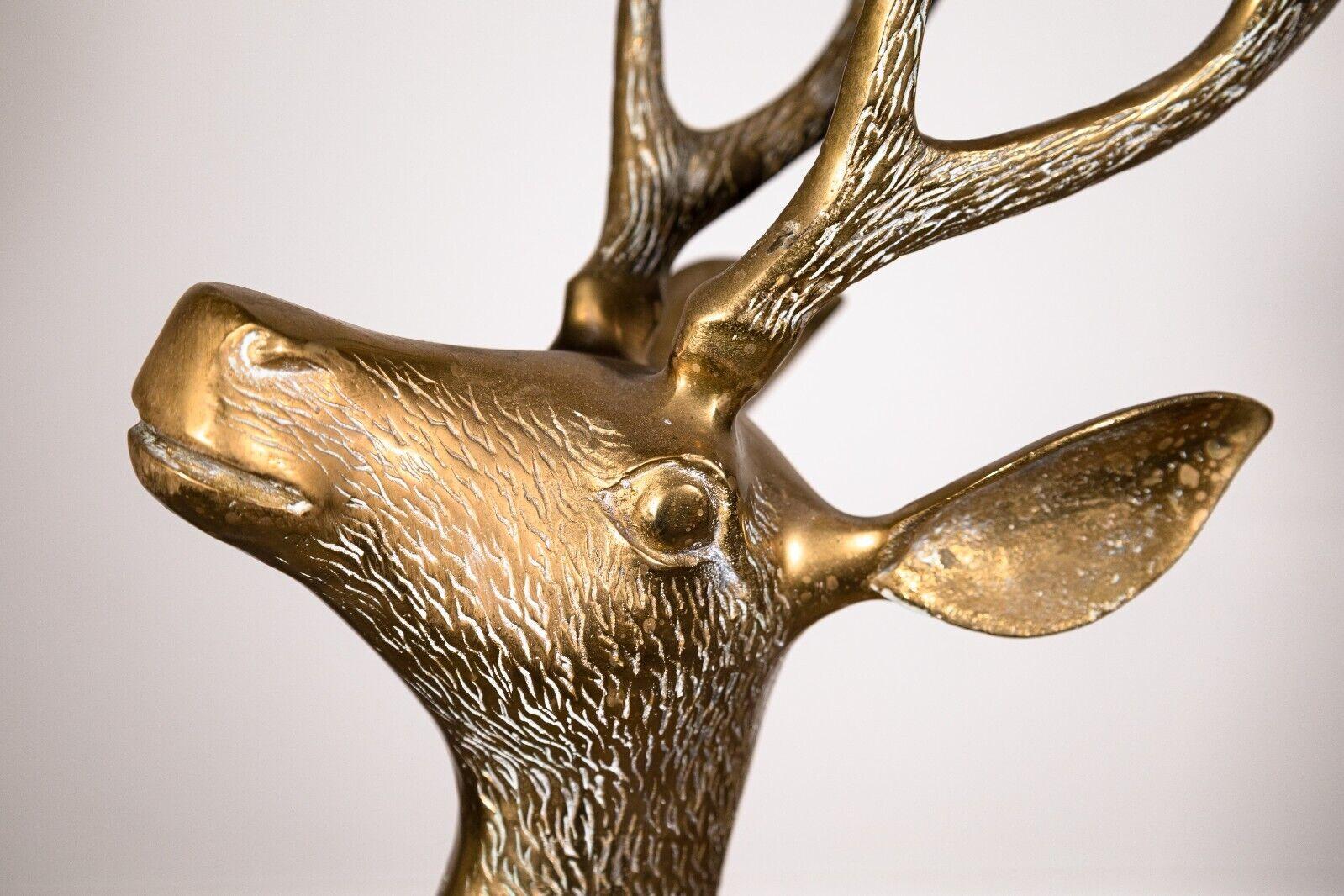 Pair of Large Brass Deer Sculptures Buck & Doe In Good Condition In Keego Harbor, MI