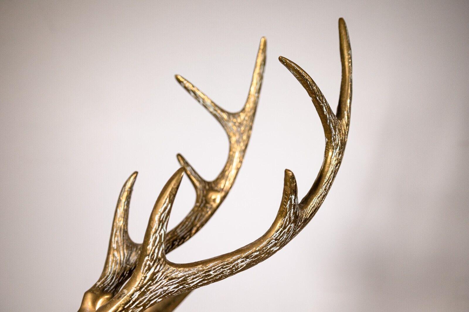 20th Century Pair of Large Brass Deer Sculptures Buck & Doe