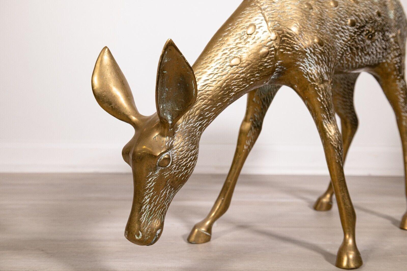 Pair of Large Brass Deer Sculptures Buck & Doe 1