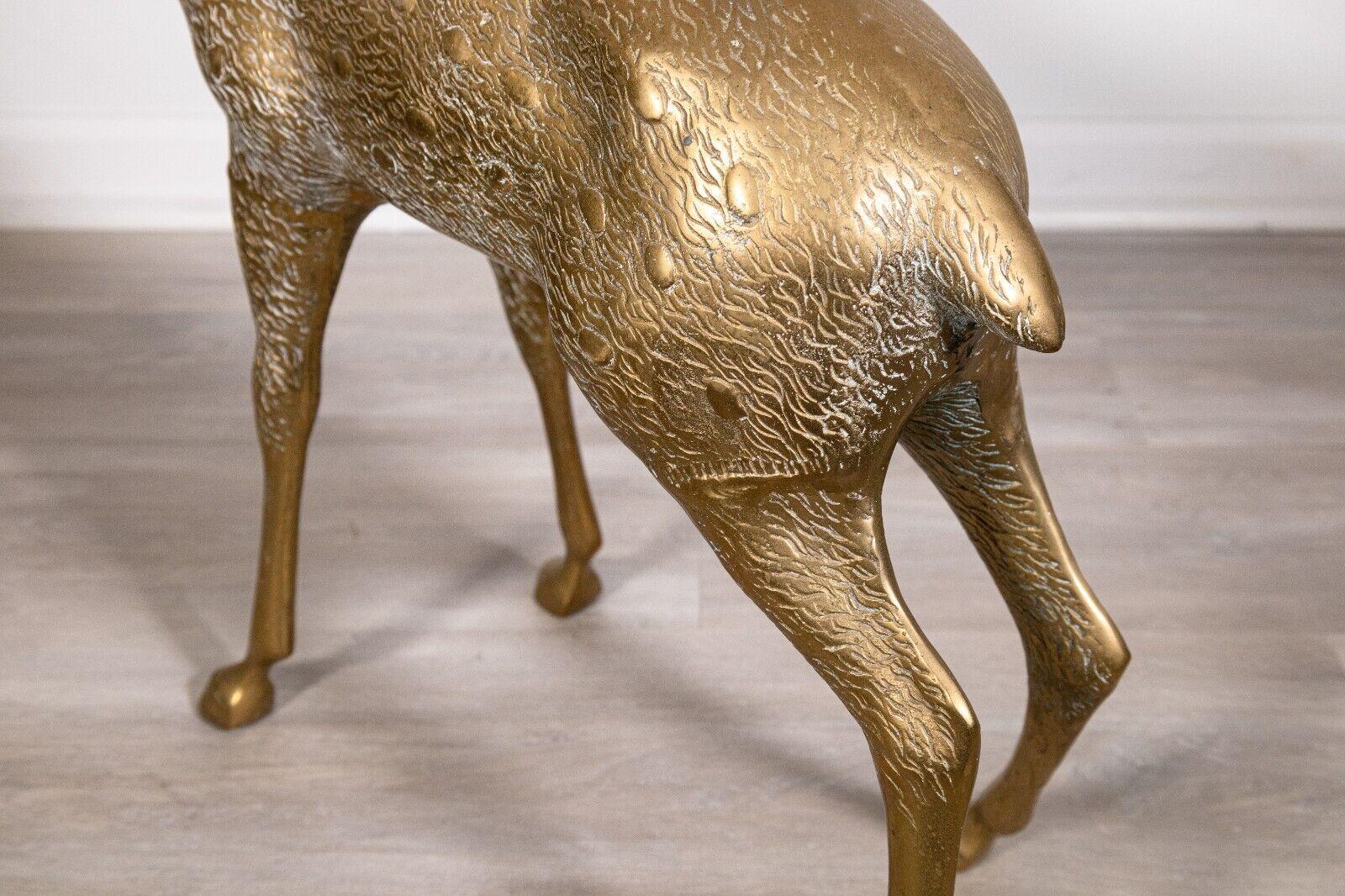 Pair of Large Brass Deer Sculptures Buck & Doe 2