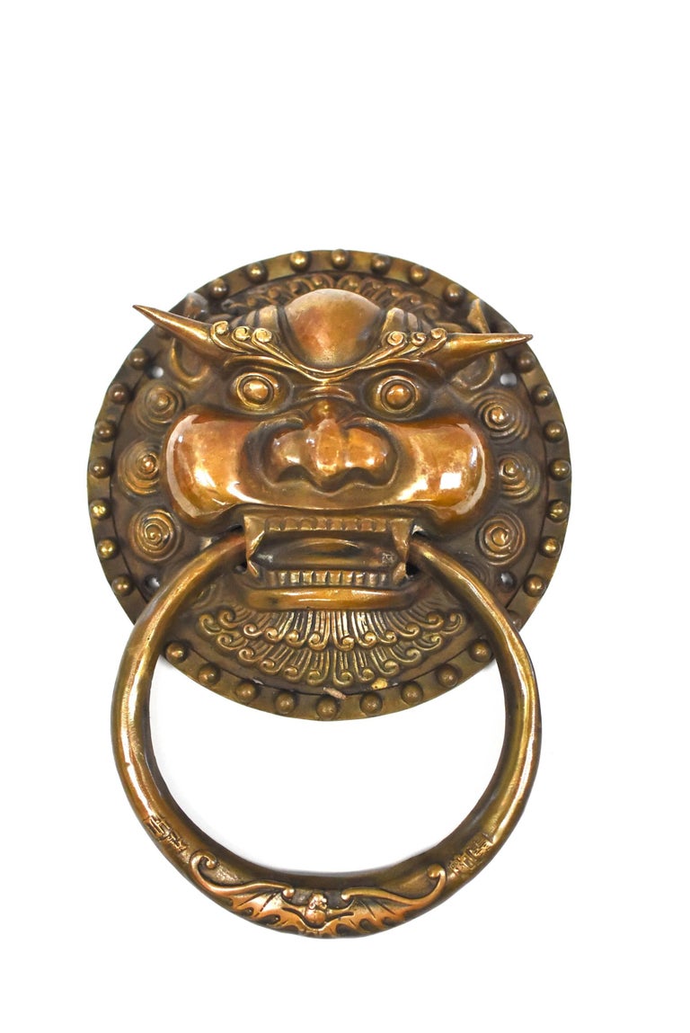 Pair of Large Brass Door Knockers, Dragon King For Sale at 1stDibs