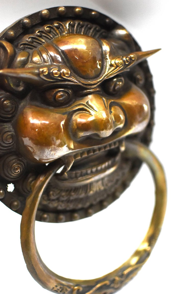 Pair of Large Brass Door Knockers, Dragon King For Sale at 1stDibs