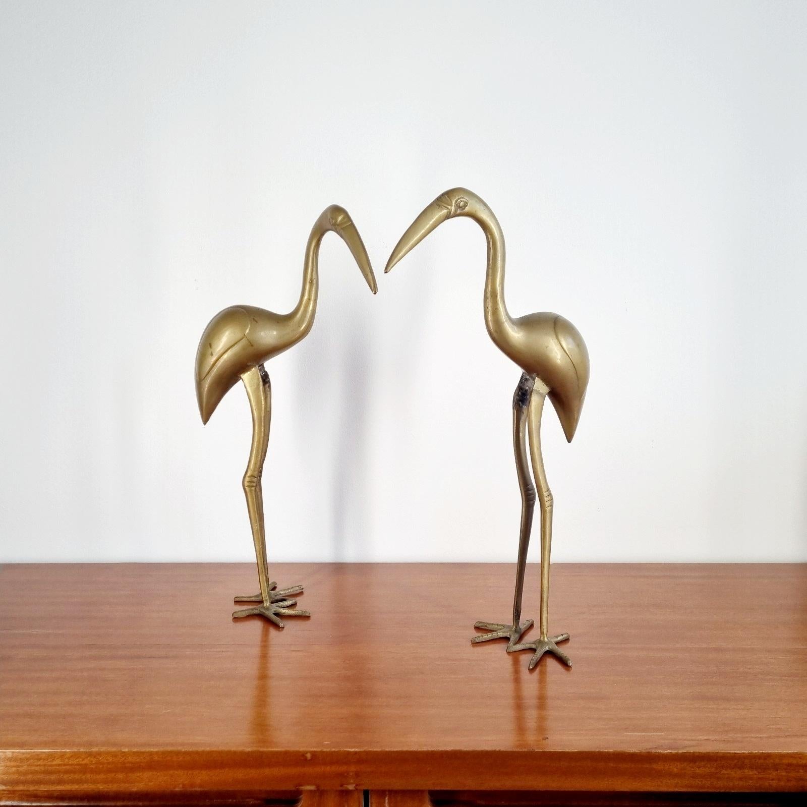 Mid-Century Modern Pair of Large Brass Flamingo Statues, Italy 70s For Sale