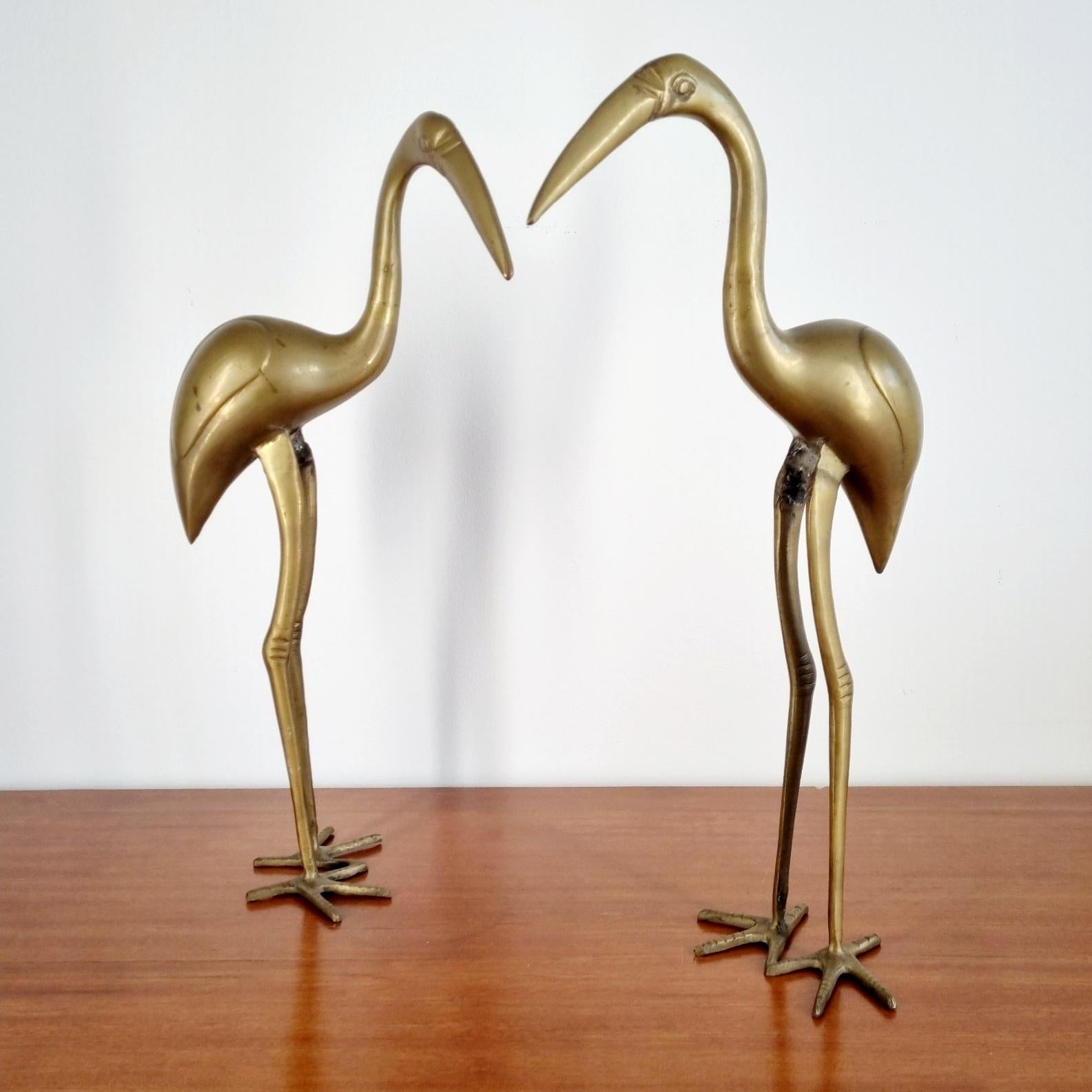 Italian Pair of Large Brass Flamingo Statues, Italy 70s For Sale