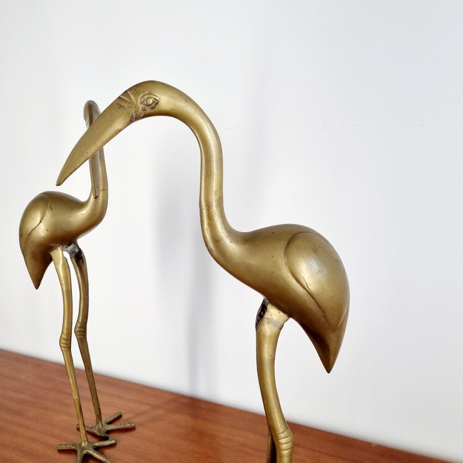 Mid-20th Century Pair of Large Brass Flamingo Statues, Italy 70s For Sale