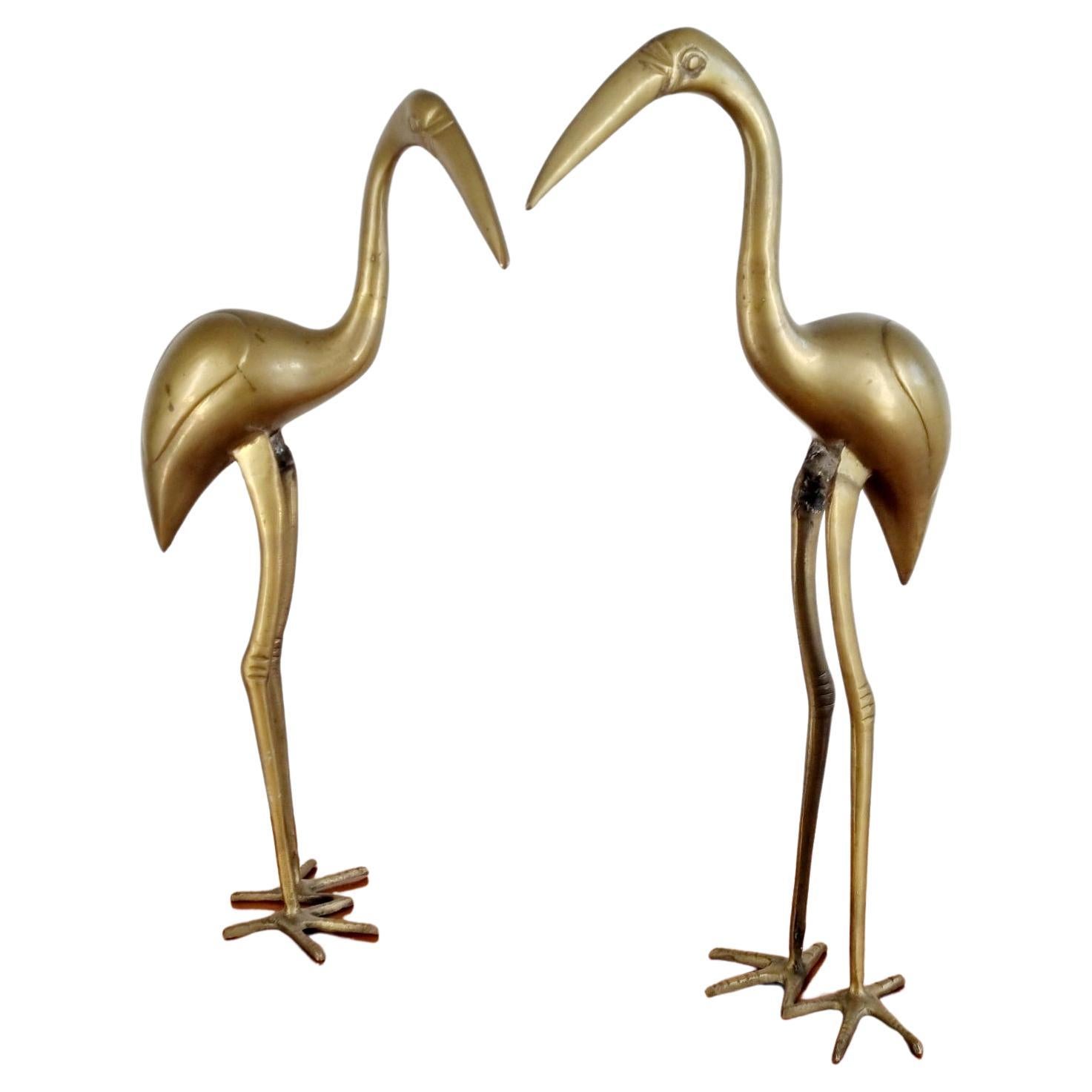 Pair of Large Brass Flamingo Statues, Italy 70s For Sale
