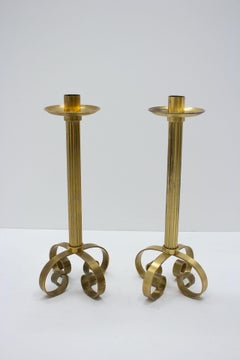 Pair of Large Brass Floor Candleholders by Ystad Metall, Sweden