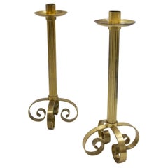 Pair of Large Brass Floor Candleholders by Ystad Metall, Sweden