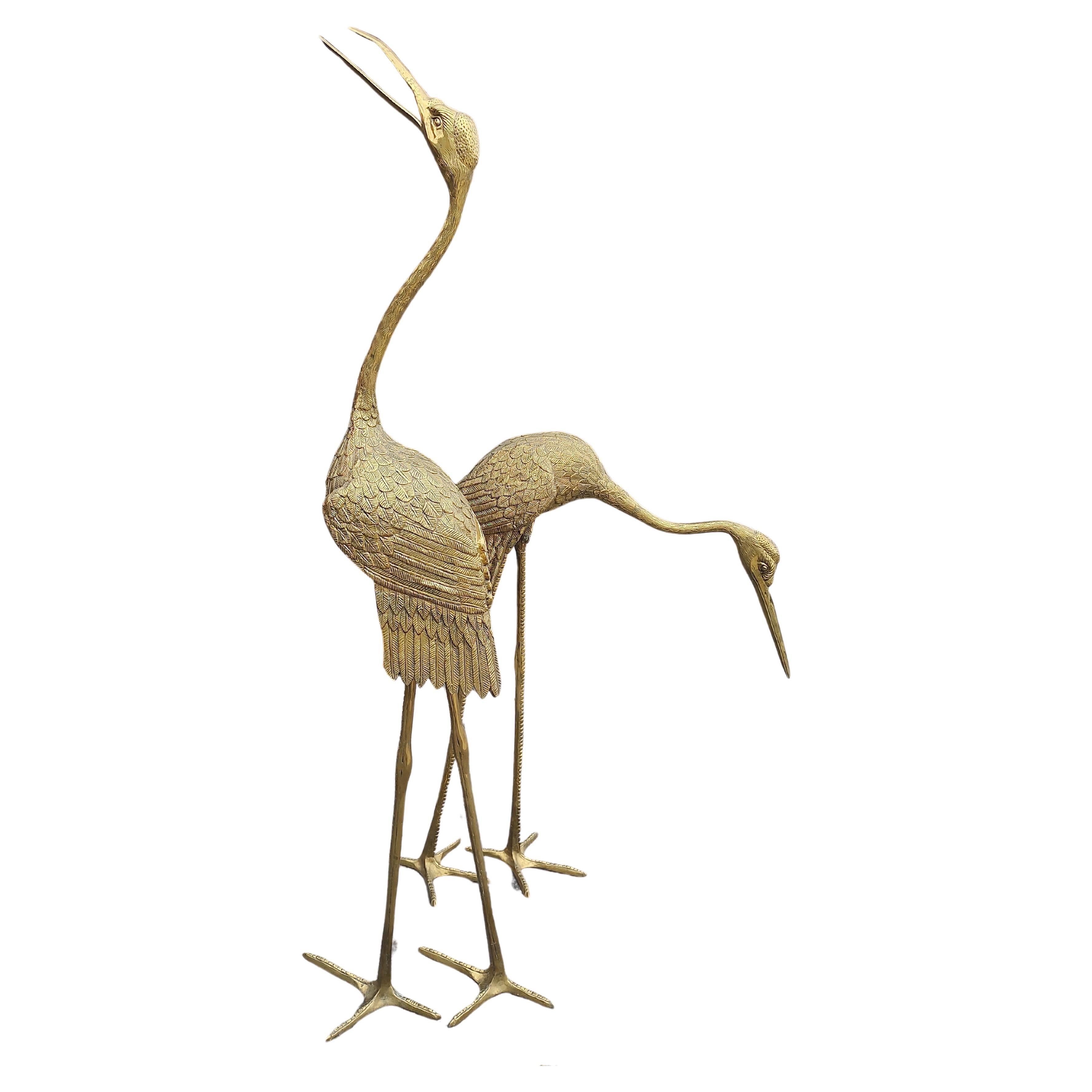 Pair of Large Brass Garden Cranes / Herons Statuary Indoor - Outdoor C1970 1