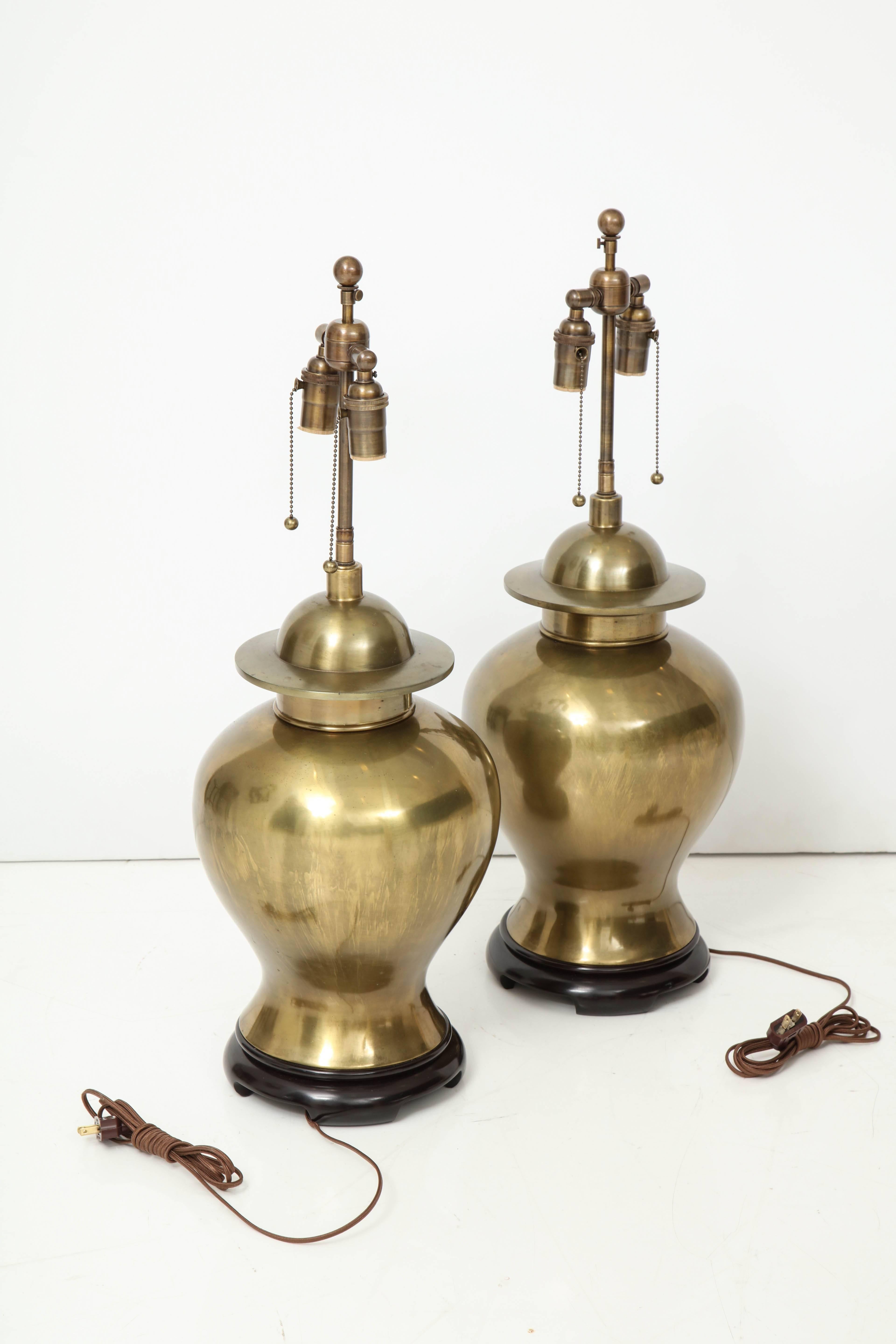 Pair of Large Brass Ginger Jar Lamps 2