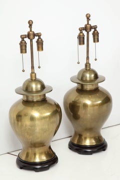 Pair of Large Brass Ginger Jar Lamps