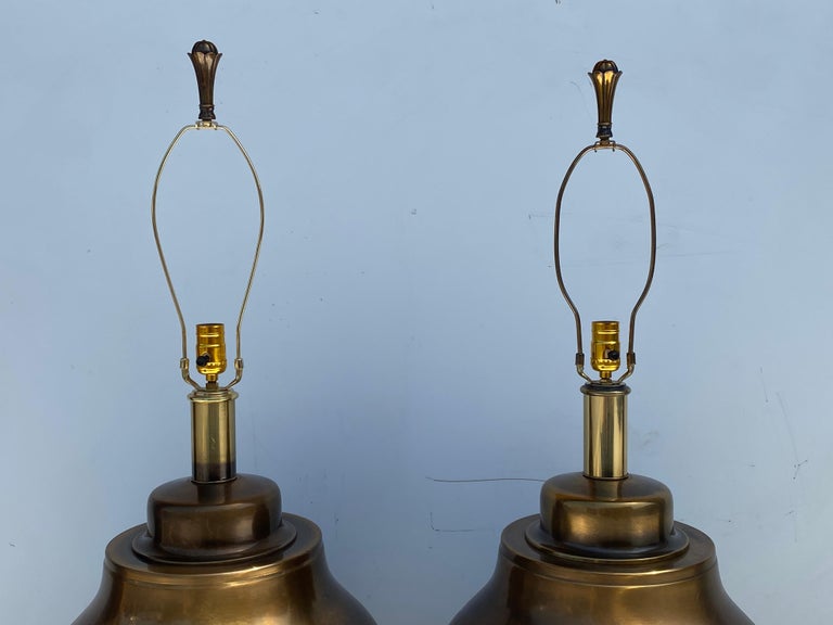 American Pair of Large Brass Ginger Jar Lamps For Sale