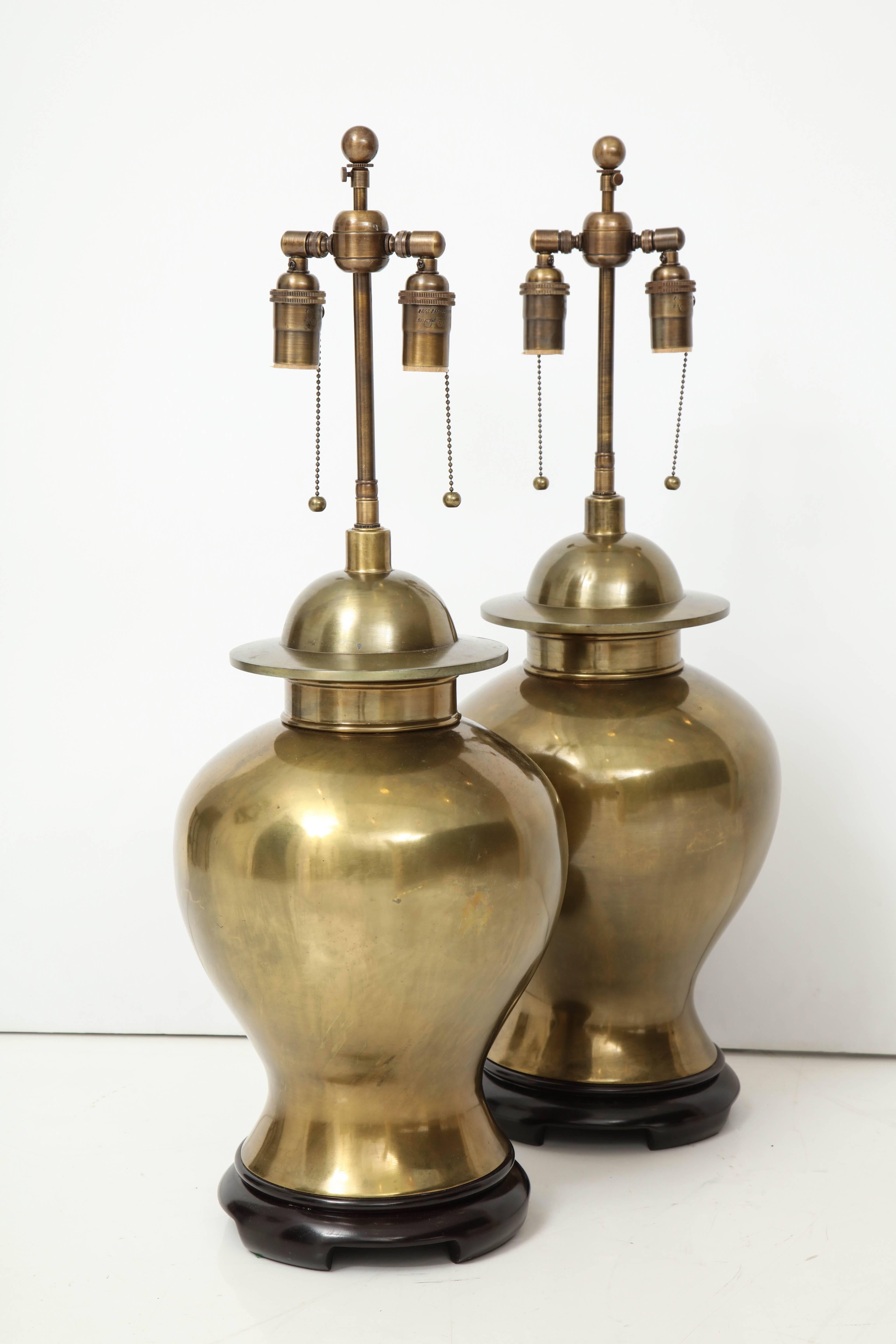 Pair of Large Brass Ginger Jar Lamps 1