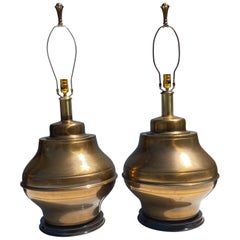 Retro Pair of Large Brass Ginger Jar Lamps