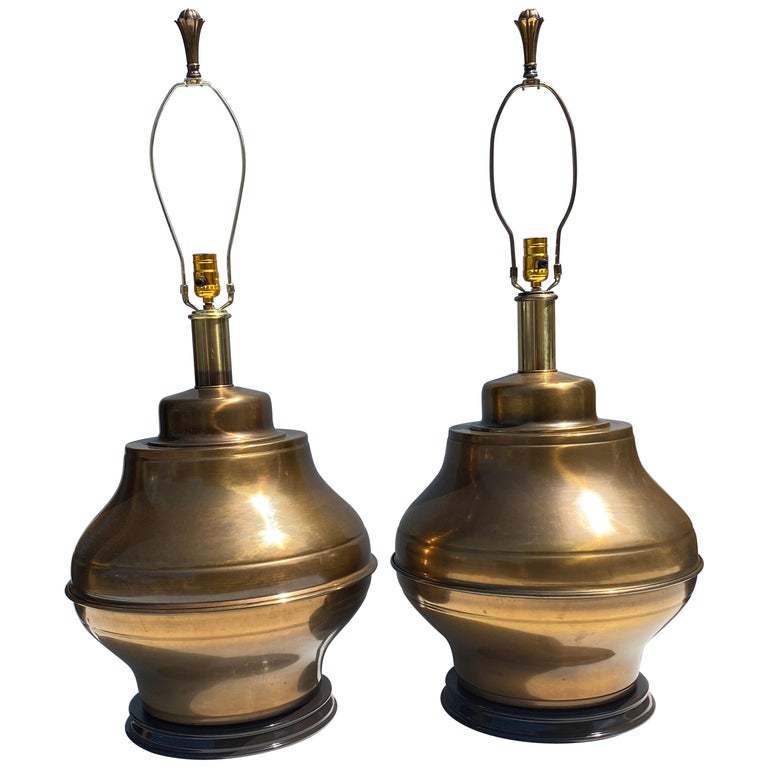 Pair of Large Brass Ginger Jar Lamps For Sale at 1stDibs