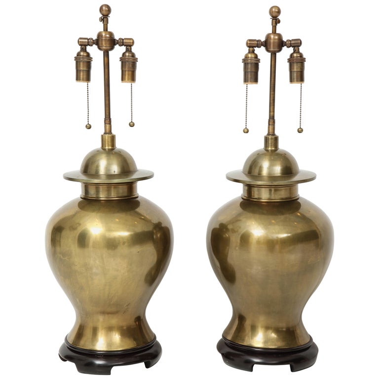 Large Brass Ginger Jar Lamps At 1stdibs, Brass Ginger Jar Lamps