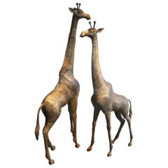 Vintage Pair of Large Brass Giraffes