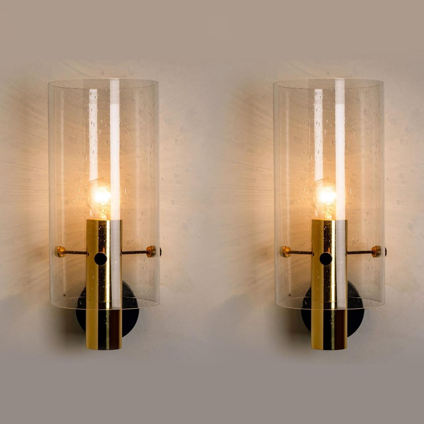 Pair of Large Brass & Glass Wall Lights by Glashütte Limburg, 1970s For Sale 2
