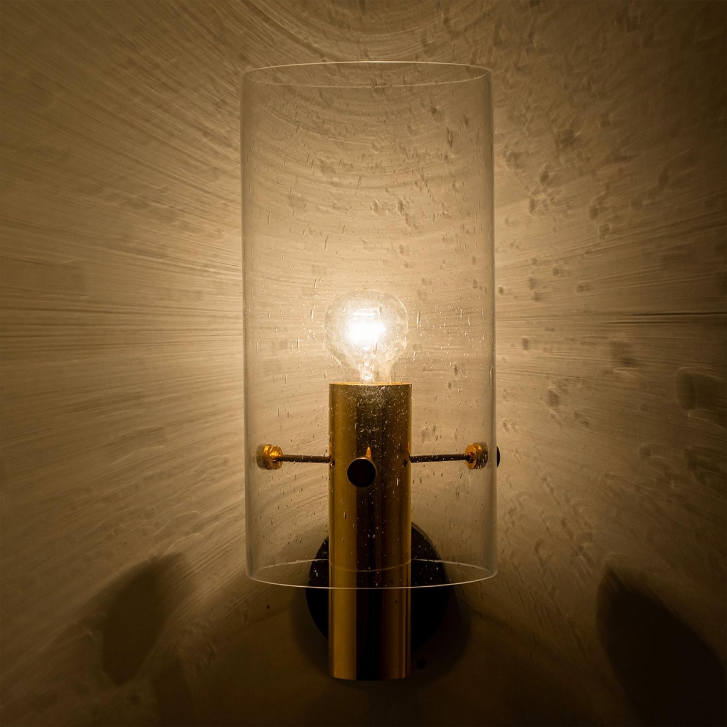 Pair of Large Brass & Glass Wall Lights by Glashütte Limburg, 1970s For Sale 3
