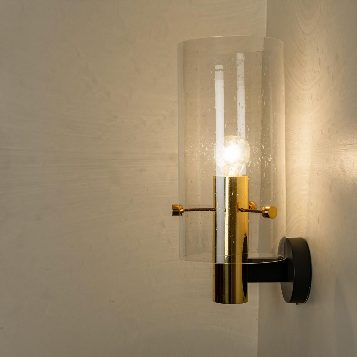 Pair of Large Brass & Glass Wall Lights by Glashütte Limburg, 1970s For Sale 5