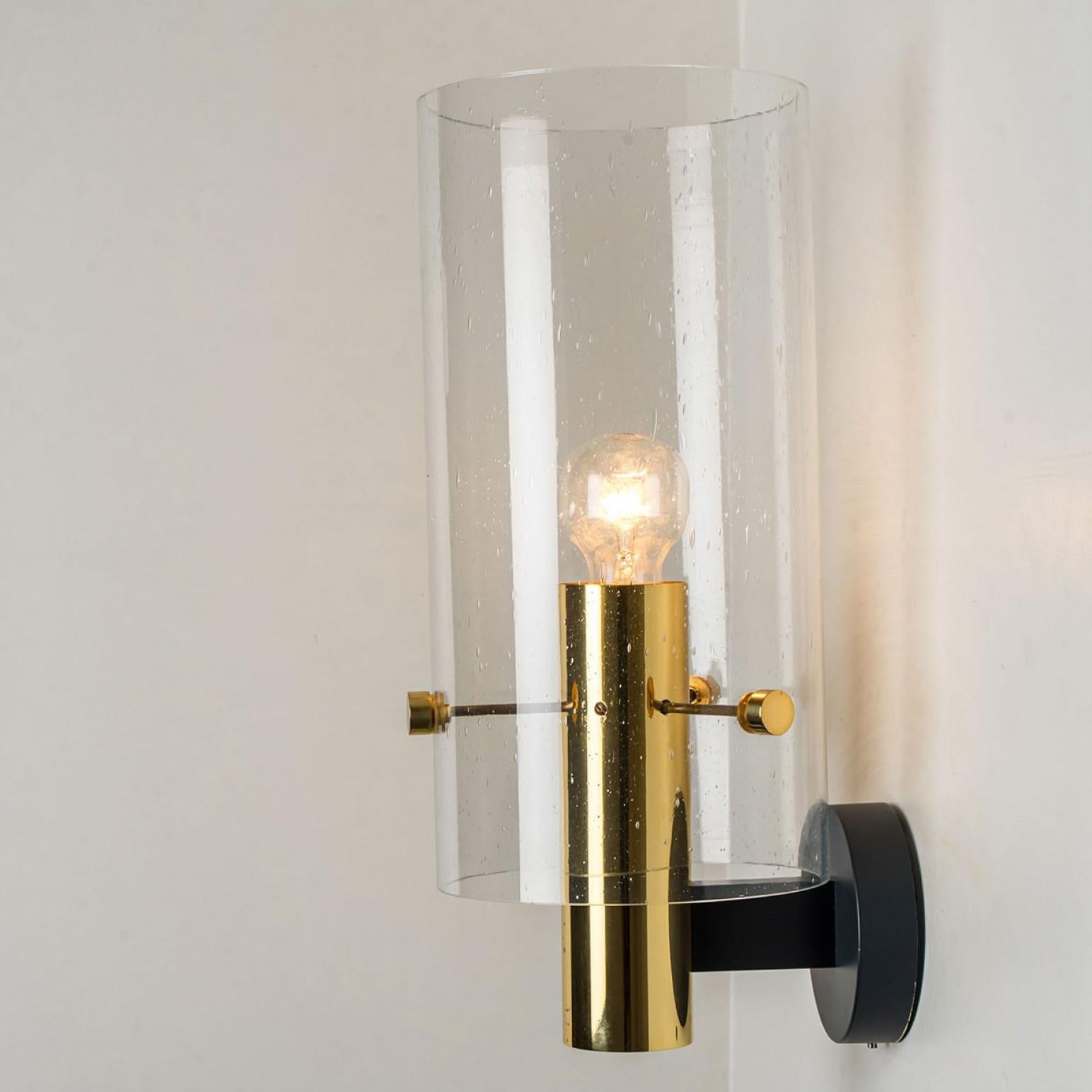 Pair of Large Brass & Glass Wall Lights by Glashütte Limburg, 1970s For Sale 6