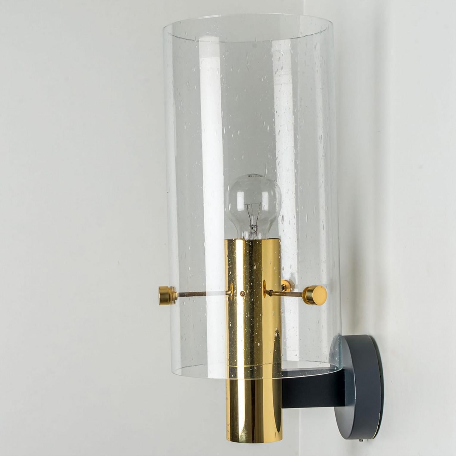 Pair of Large Brass & Glass Wall Lights by Glashütte Limburg, 1970s For Sale 7