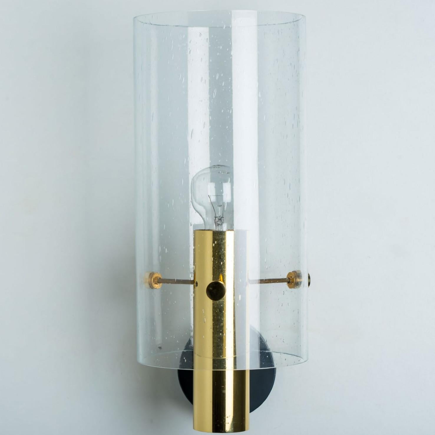 Late 20th Century Pair of Large Brass & Glass Wall Lights by Glashütte Limburg, 1970s For Sale