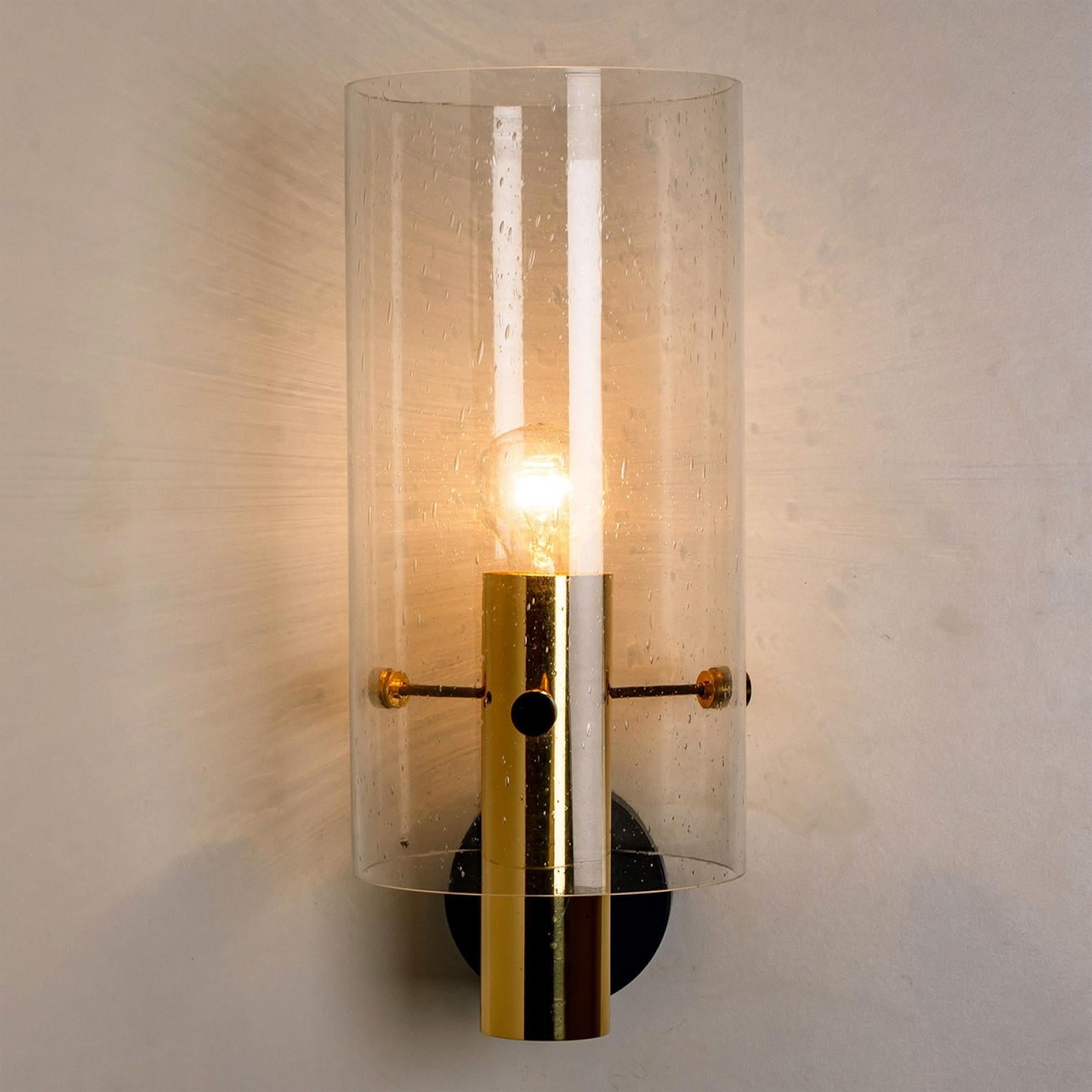 Pair of Large Brass & Glass Wall Lights by Glashütte Limburg, 1970s For Sale 1