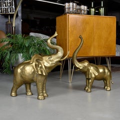 Pair of Large Brass Good Luck Elephant Sculpture Figures Over 2ft Tall