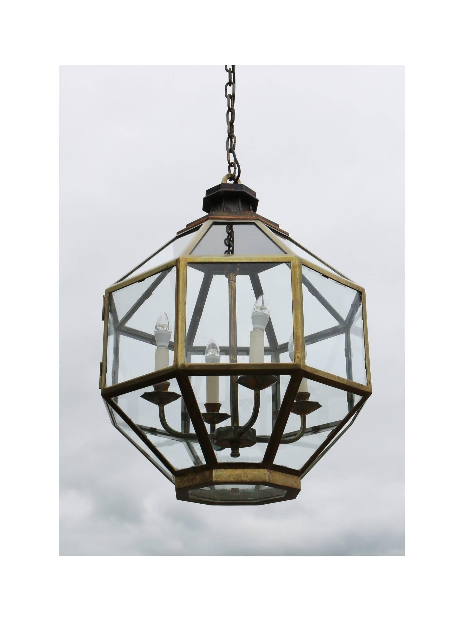 Pair of Large Brass Hanging Lanterns In Fair Condition In Wormelow, Herefordshire