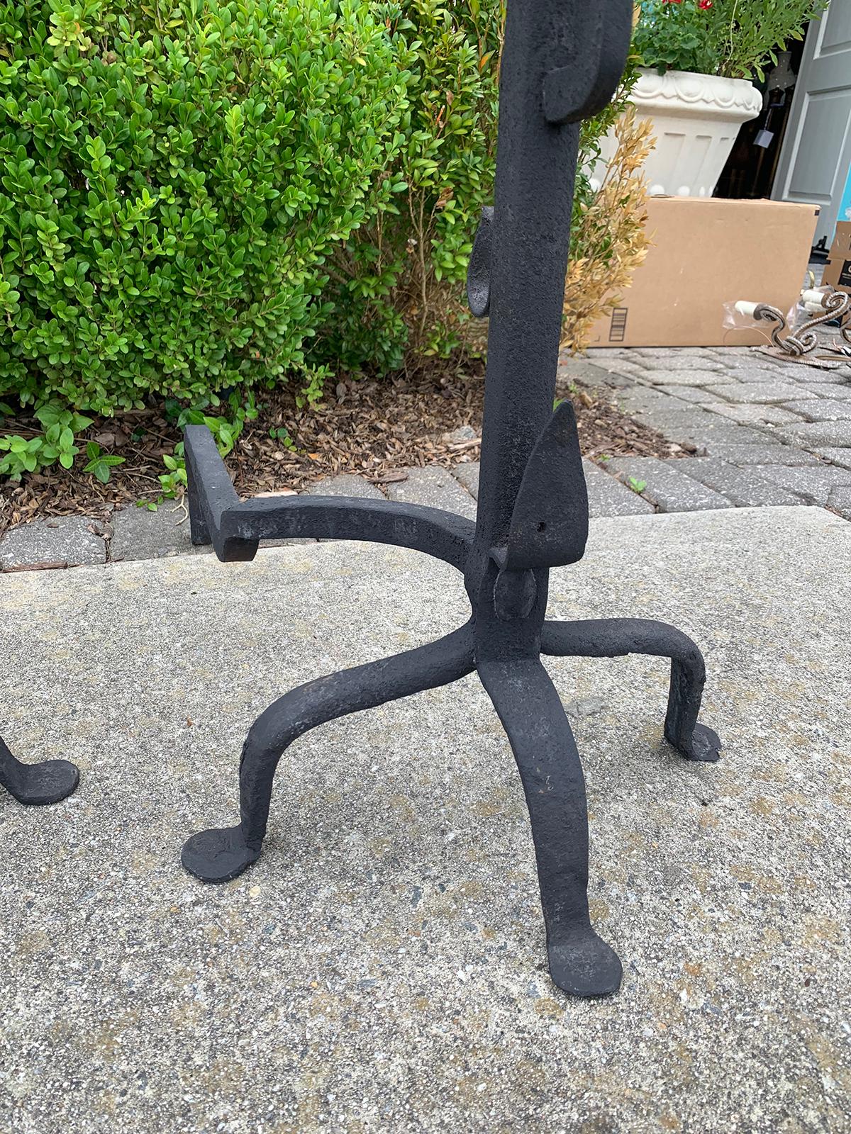 Pair of Large Brass and Iron Sunflower Andirons, Signed W.H. Pries, circa 1900 4