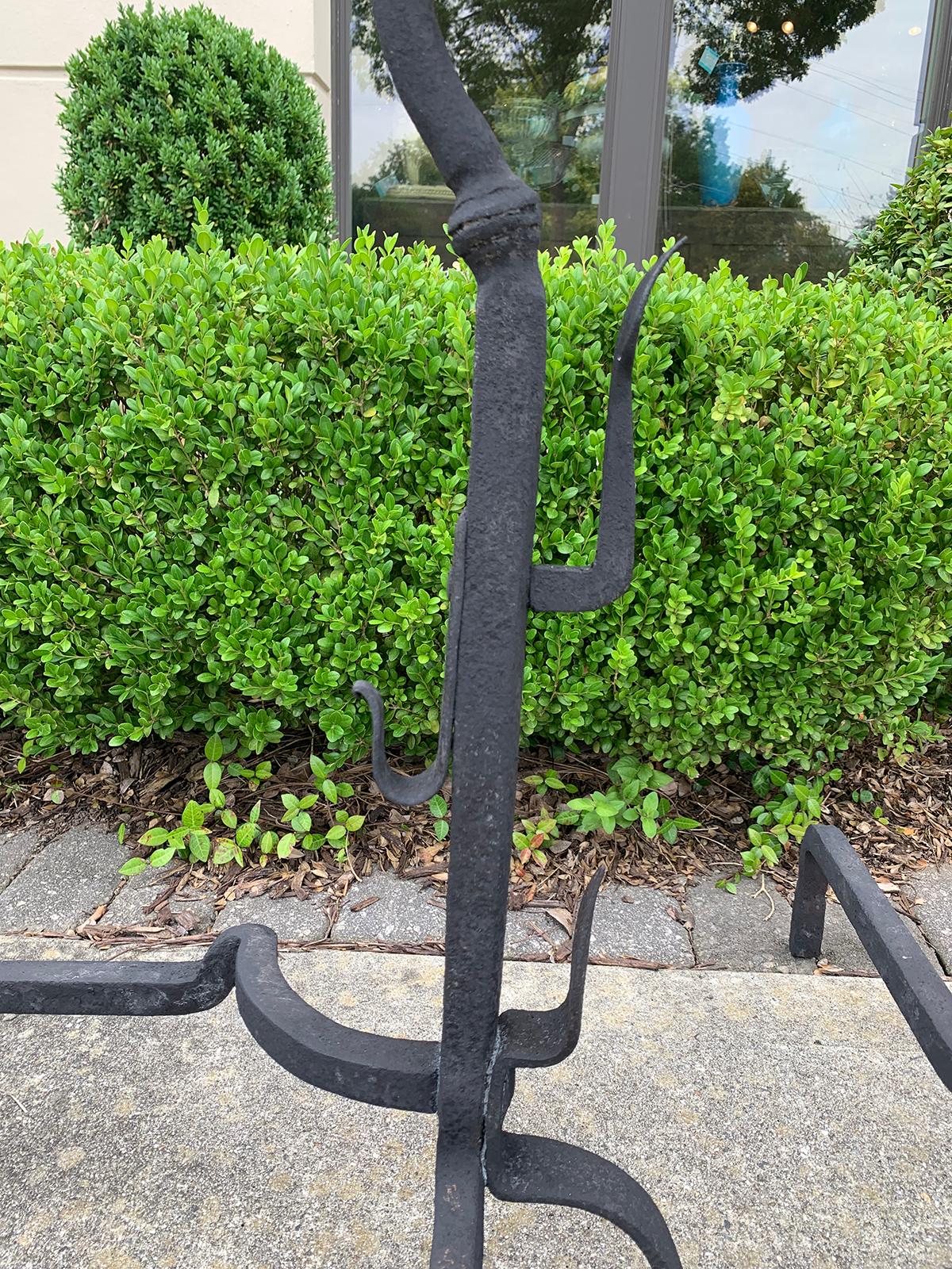 Pair of Large Brass and Iron Sunflower Andirons, Signed W.H. Pries, circa 1900 5