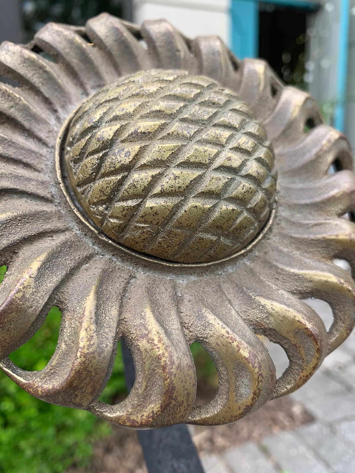 Pair of Large Brass and Iron Sunflower Andirons, Signed W.H. Pries, circa 1900 7