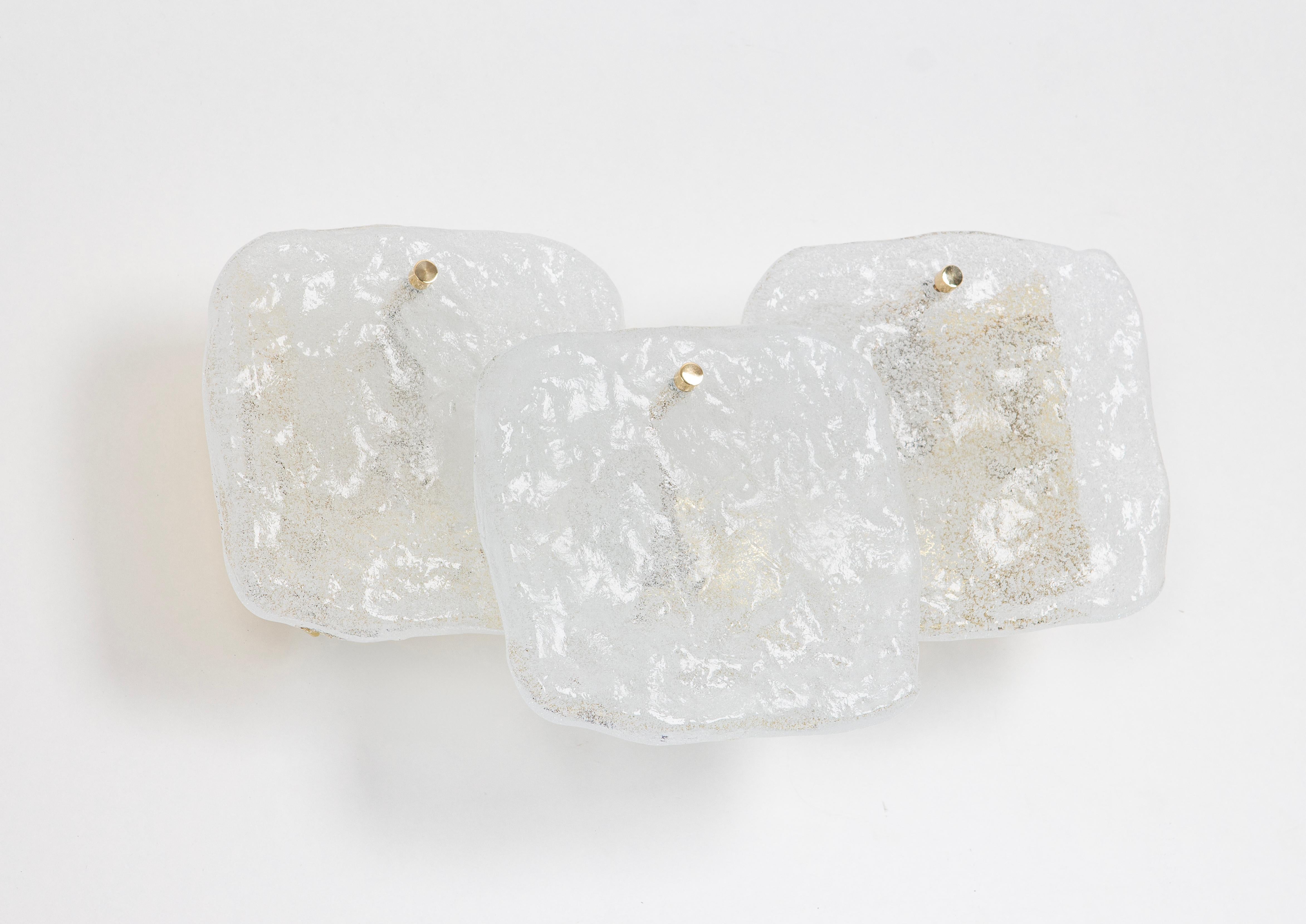 Mid-Century Modern Pair of Large Brass Kalmar Wall Lights Murano Glass by Kalmar, Austria, 1960s For Sale