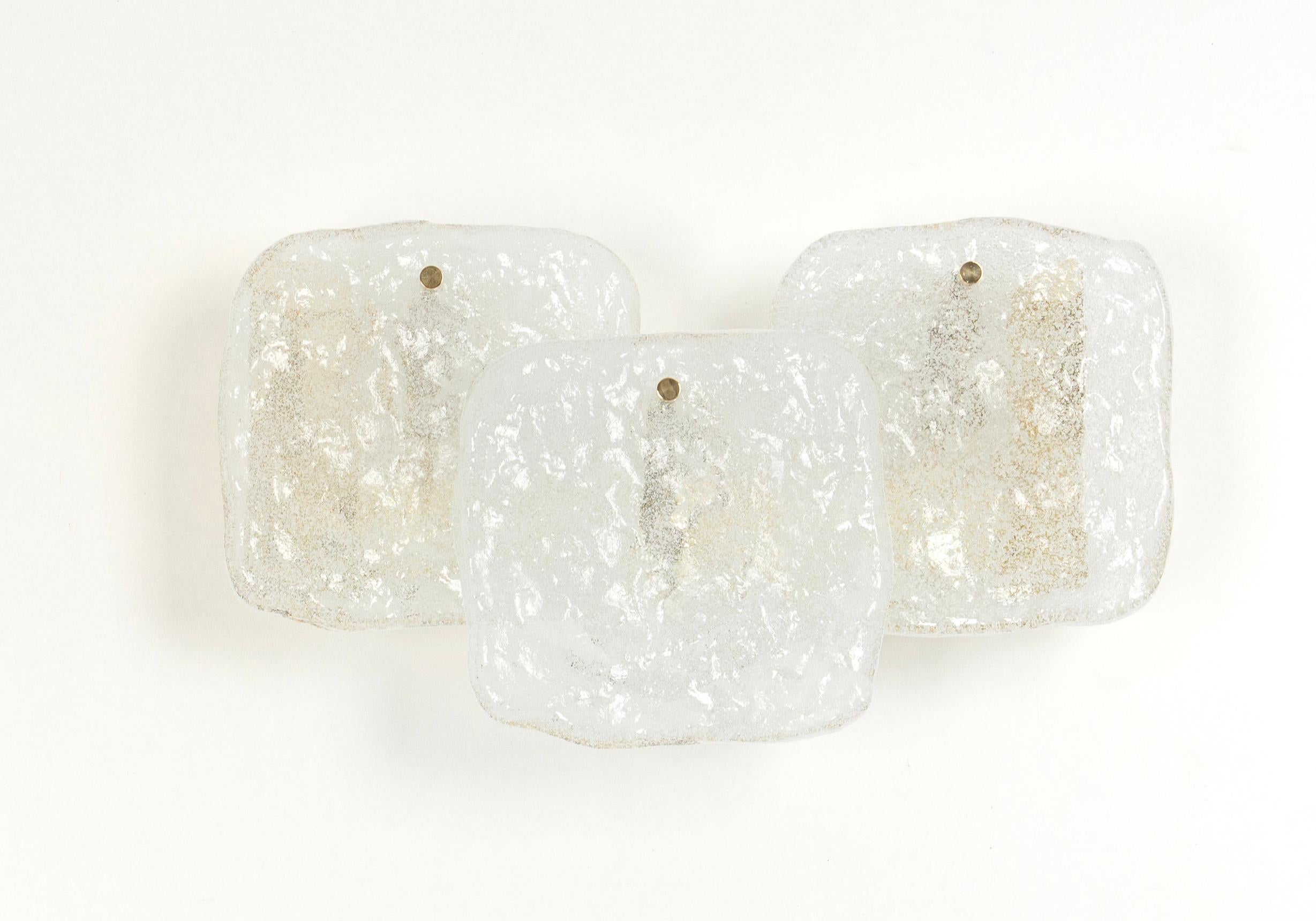 Austrian Pair of Large Brass Kalmar Wall Lights Murano Glass by Kalmar, Austria, 1960s For Sale