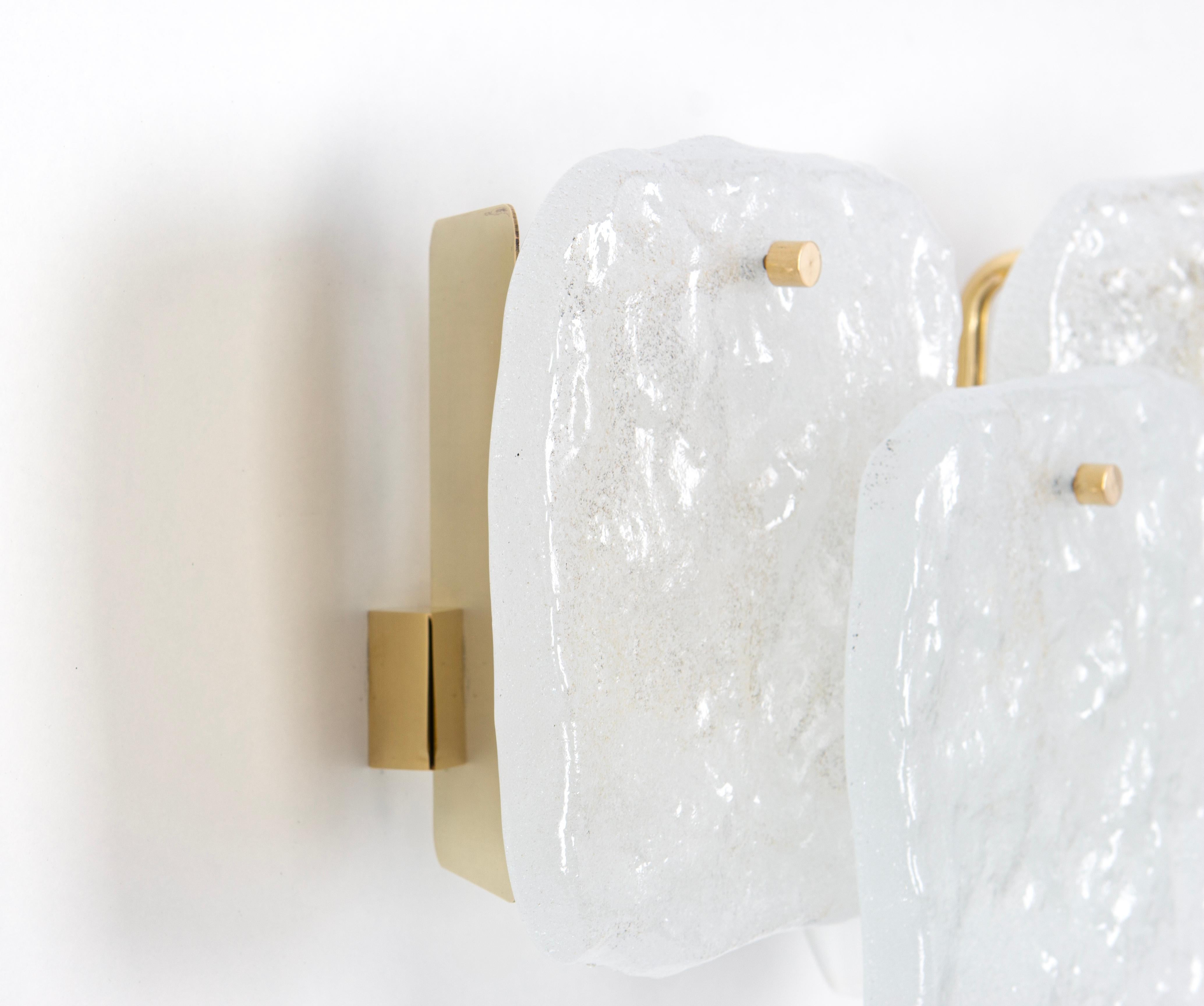 Mid-20th Century Pair of Large Brass Kalmar Wall Lights Murano Glass by Kalmar, Austria, 1960s For Sale