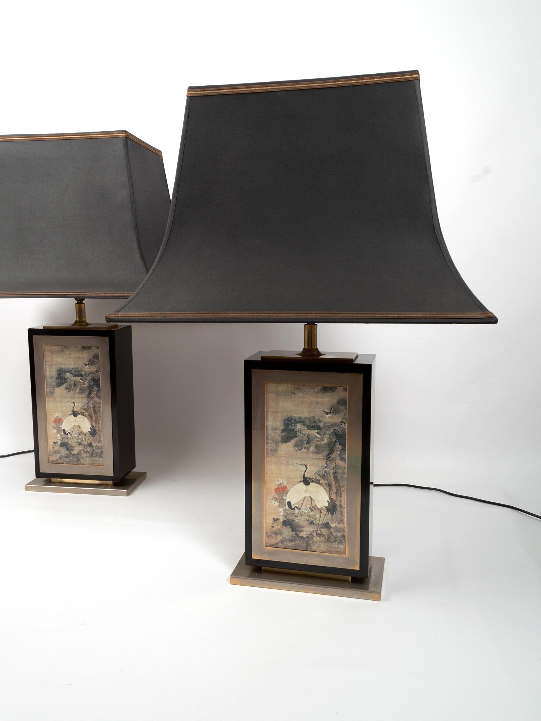 Paire de grandes lampes pagodes en laiton et laque Jean-Claude Mahey, France, datant d'environ 1970 en vente 6