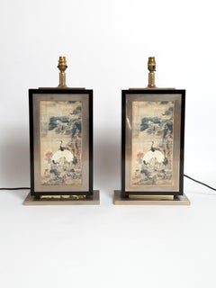 Pareja de grandes lámparas pagoda de latón y laca Jean-Claude Mahey, Francia, hacia 1970