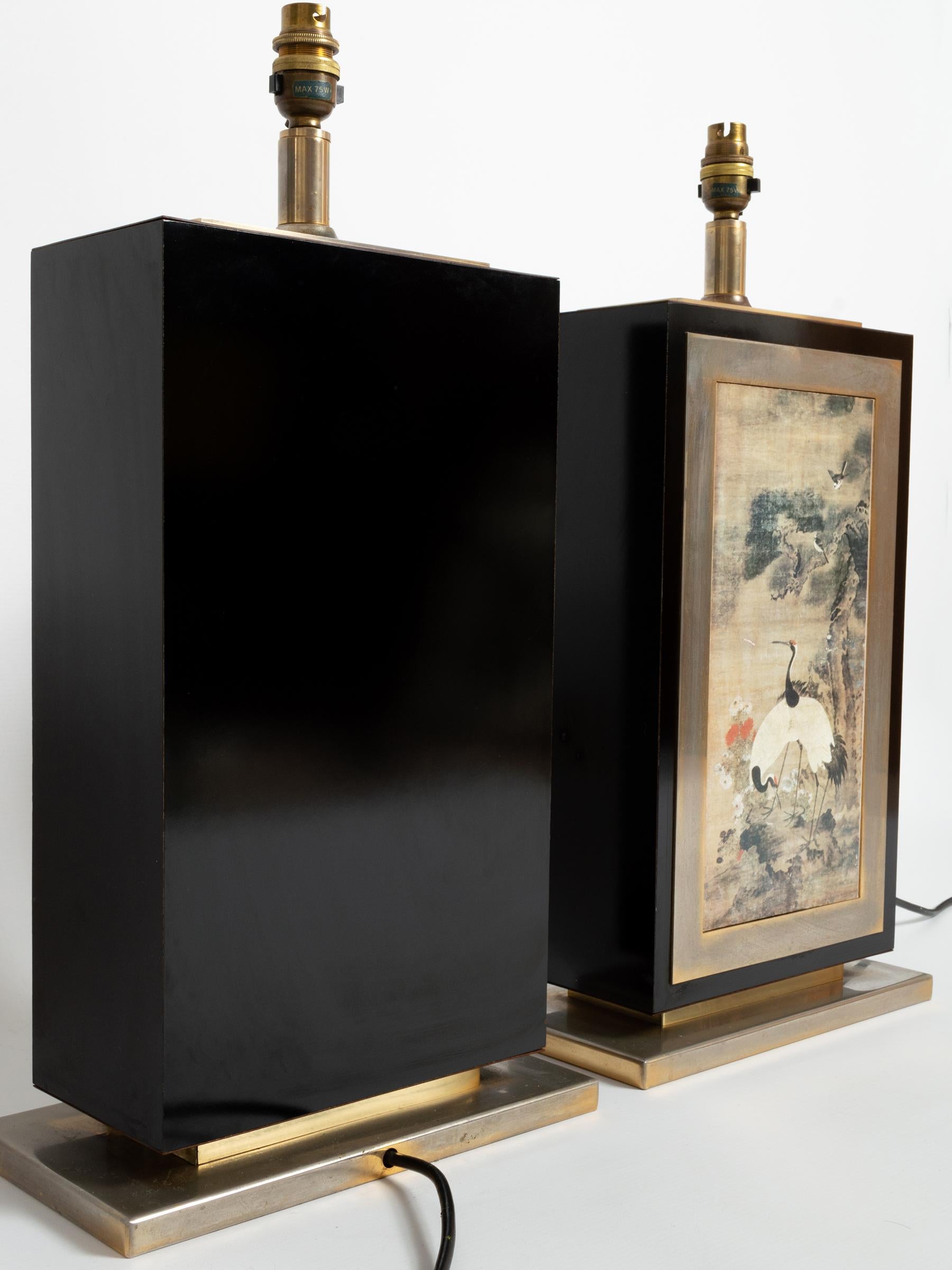 Pair of Large Brass & Lacquer Pagoda Lamps Jean-Claude Mahey, France, circa 1970 In Good Condition For Sale In London, GB